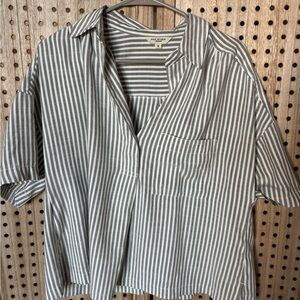 Max Studio Gray and White Striped Casual Shirt